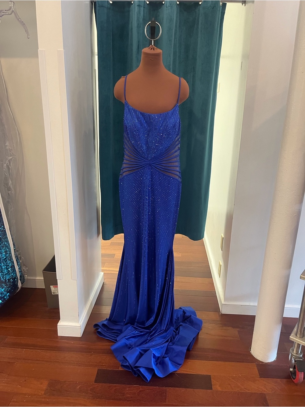 Ellie Wilde Beaded Bodice Fit and Flare Gown with Sheer Panels